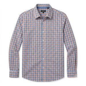 Men's Blue and Orange Plaid Long-Sleeve Button-Down Shirt